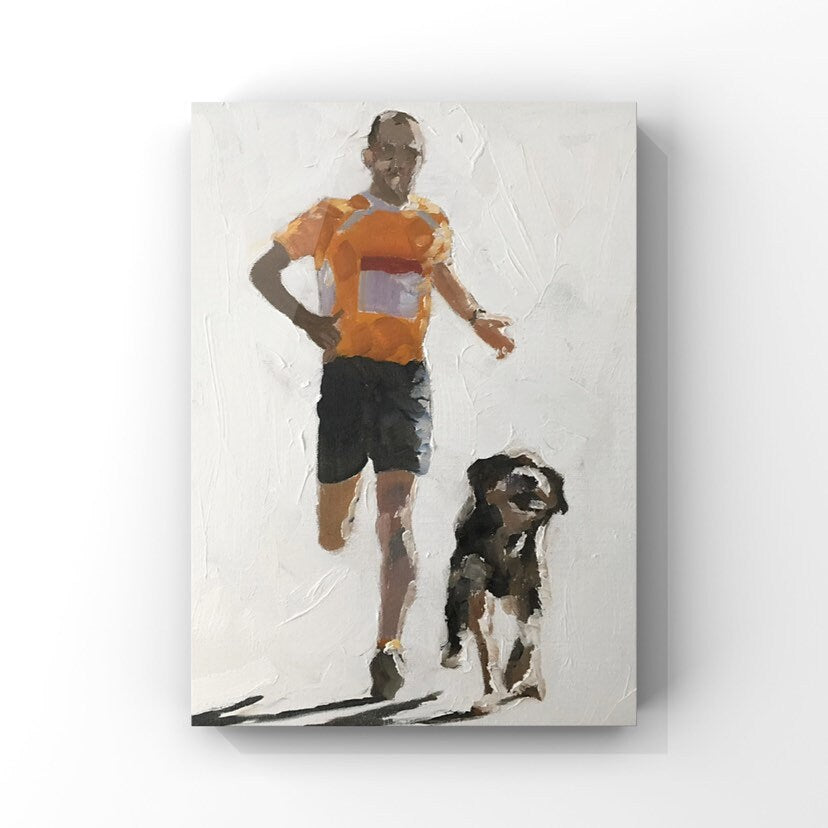 Runner and dog Painting, Runner art, Runner Print, Runner Fine Art, from original oil painting by James Coates