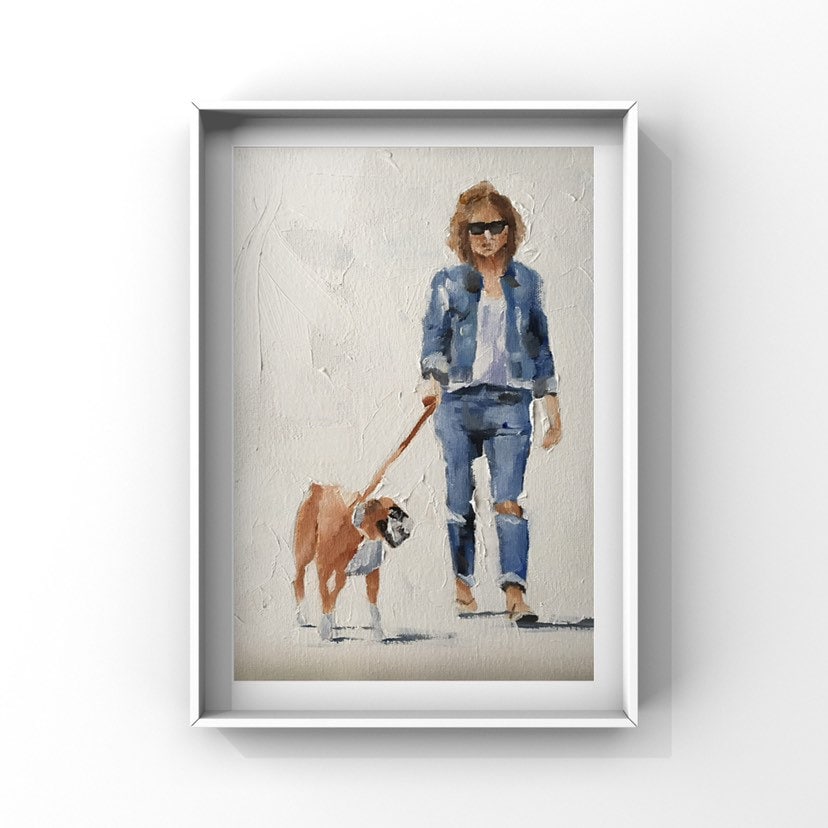 Woman and Boxer Dog Painting, Prints, Canvas, Posters, originals, Commissions,  Fine Art - from original oil painting by James Coates