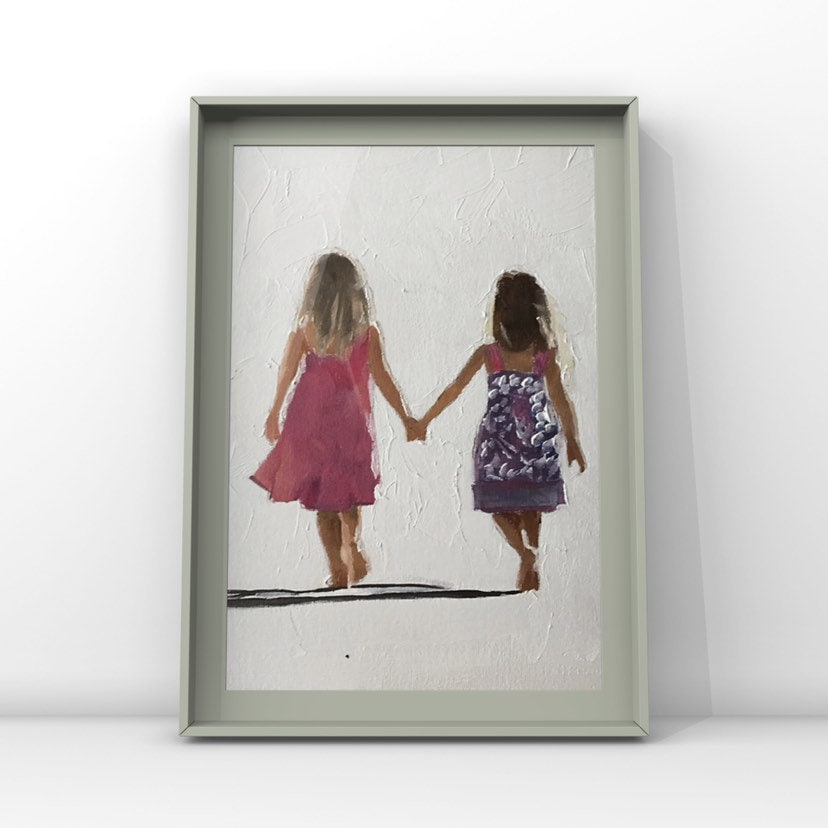 Siblings , best friends - Painting - Poster - Wall art - Canvas Print - Fine Art - from original oil painting by James Coates