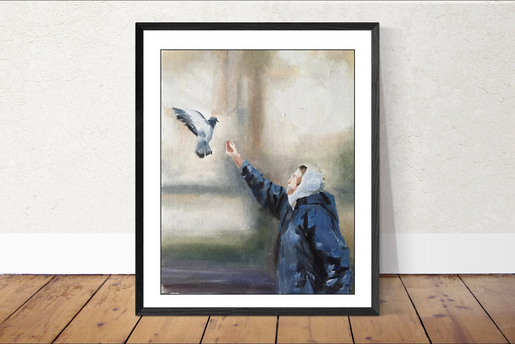 Bird lady Painting, old lady Poster, Wall art, Prints, Fine Art - from original oil painting by James Coates
