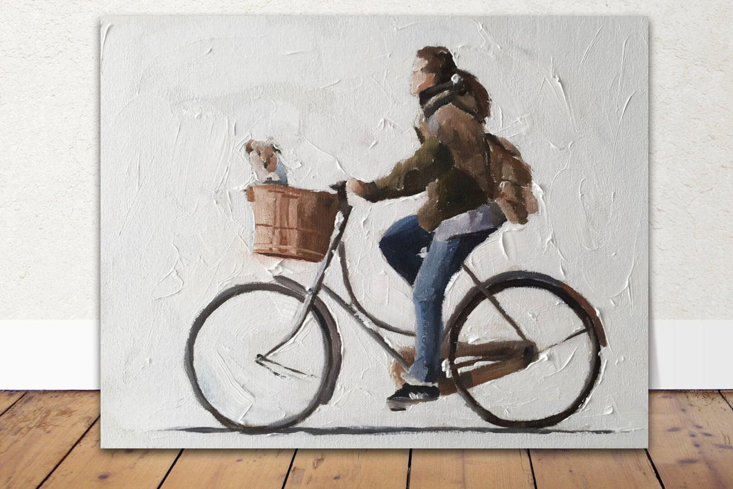 Women a bike Painting, Prints, Canvas, Posters, Originals, Commissions, Fine Art - from original oil painting by James Coates
