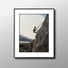 Load image into Gallery viewer, Rock climber Painting, Rock Climber Poster, Rock climber Wall art, Climber Canvas Print,Fine Art, from original oil painting by James Coates

