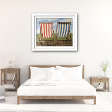 Load image into Gallery viewer, Deck chairs Painting, Beach art, Beach Prints, Fine Art - from original oil painting by James Coates
