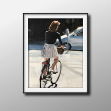 Load image into Gallery viewer, Woman cycling Painting, cycling poster, Wall art, Canvas Print, Fine Art - from original oil painting by James Coates
