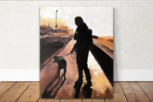 Load image into Gallery viewer, Dog walk Dog Painting - Dog art - Dog Print - Fine Art - from original oil painting by James Coates
