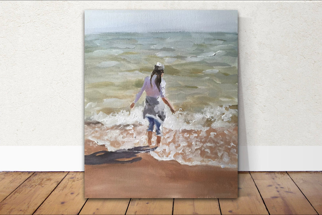Girl on beach Painting, Prints, Posters, Originals, Commissions, Fine Art - from original oil painting by James Coates