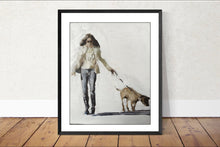 Load image into Gallery viewer, Woman walking dog Painting, Prints, Canvas, Poster, Originals, Commissions - Fine Art - from original oil painting by James Coates
