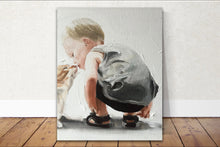 Load image into Gallery viewer, Boy and cat Painting, Poster, Prints, Originals, Commissions - Fine Art - from original oil painting by James Coates
