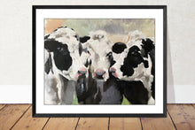 Load image into Gallery viewer, 3 Black and White Cows Painting, Prints, Canvas, Posters, Commissions, Fine Art - from original oil painting by James Coates
