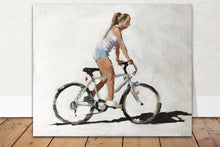 Load image into Gallery viewer, Girl cycling Painting, Prints, Posters, Originals, Commissions, Wall art, Fine Art - from original oil painting by James Coates
