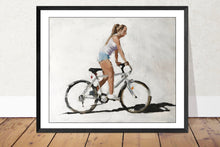 Load image into Gallery viewer, Girl cycling Painting, Prints, Posters, Originals, Commissions, Wall art, Fine Art - from original oil painting by James Coates
