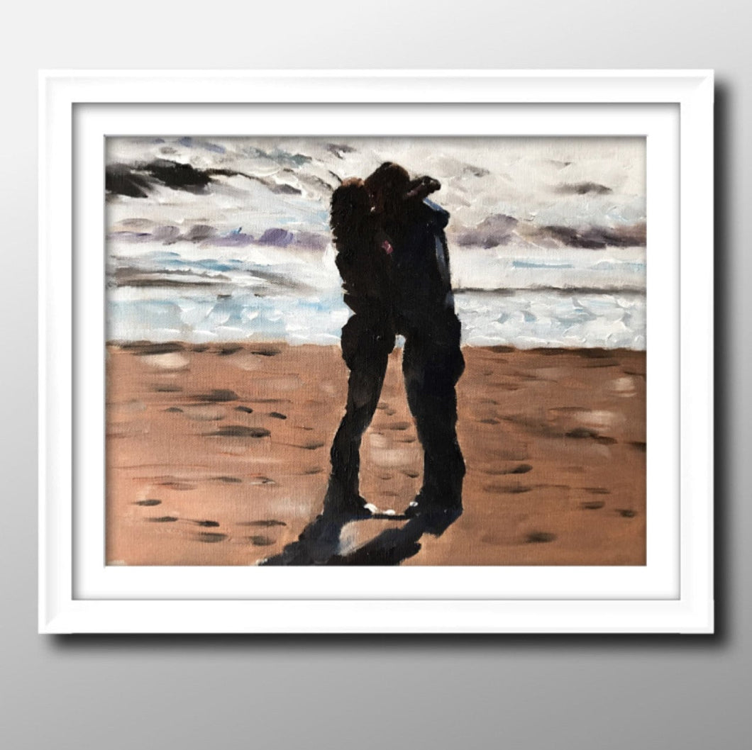 Couple on beach Painting, romance Wall art, Canvas Print, Fine Art - from original oil painting by James Coates