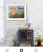 Load image into Gallery viewer, Deck chairs Painting, Beach art, Beach Prints, Fine Art - from original oil painting by James Coates
