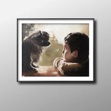 Load image into Gallery viewer, Boy and cat - Painting - Poster - Wall art - Canvas Print - Fine Art - from original oil painting by James Coates
