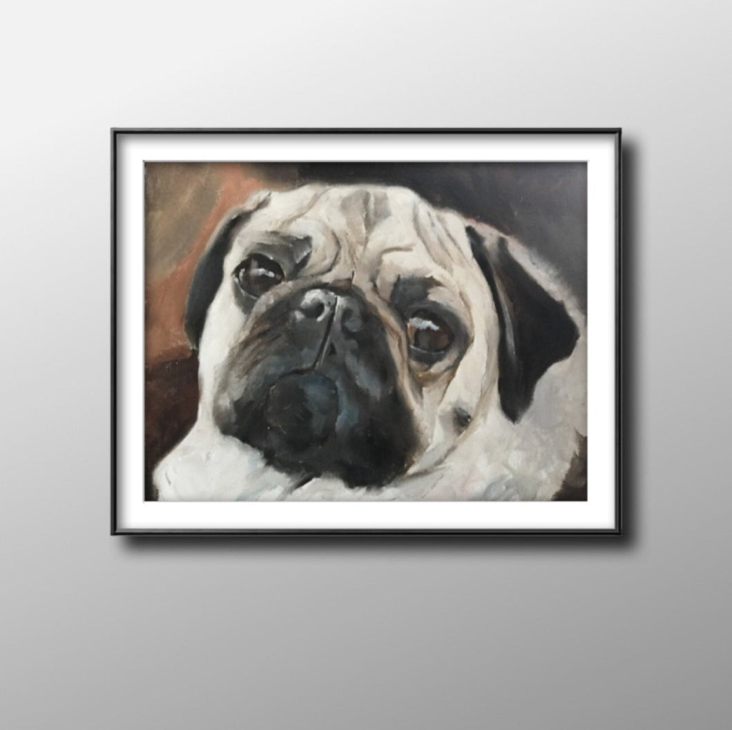 Pug dog Painting, PRINTS, Canvas, Posters, Commissions, Fine Art - from original oil painting by James Coates