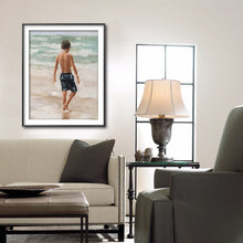 Load image into Gallery viewer, Boy on beach Painting, Beach art ,Beach Prints, children Fine Art - from original oil painting by James Coates
