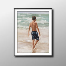 Load image into Gallery viewer, Boy on beach Painting, Beach art ,Beach Prints, children Fine Art - from original oil painting by James Coates
