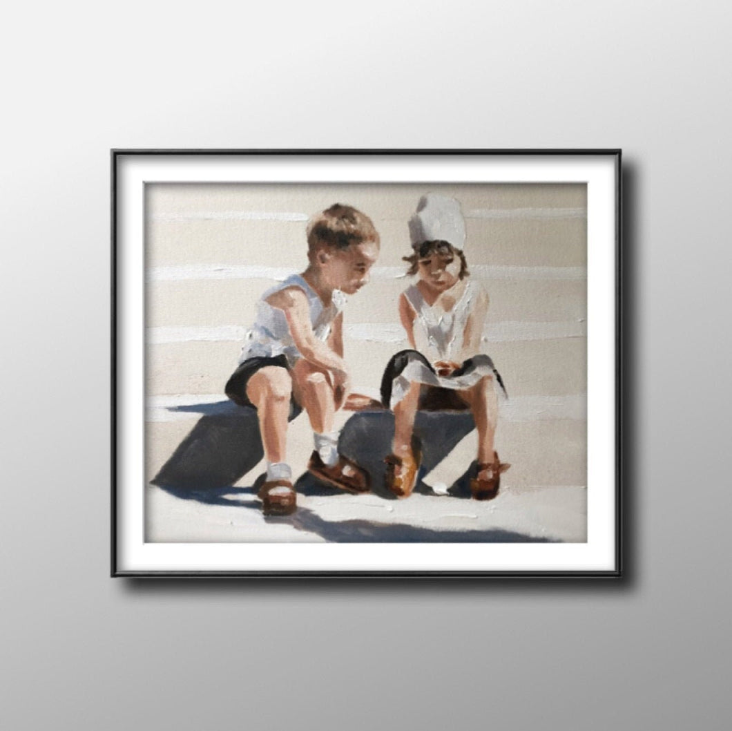 Siblings, friends - Painting - Poster - Wall art - Canvas Print - Fine Art - from original oil painting by James Coates