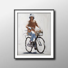 Load image into Gallery viewer, Girl riding bike Painting, PRINTS, Canvas, Poster, Commissions , Fine Art - from original oil painting by James Coates
