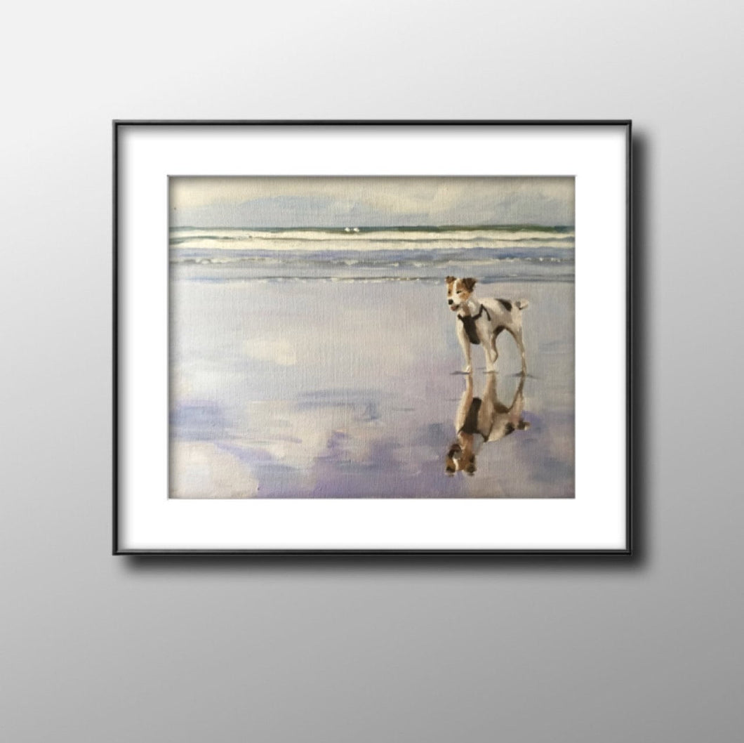 Dog on beach Painting, Beach art, Beach Prints ,Fine Art - from original oil painting by James Coates