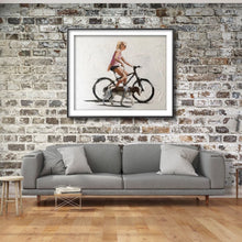Load image into Gallery viewer, Woman cycling -Bicycle Painting - Cycling art - Cycling Poster - Cycling Print - Fine Art - from original oil painting by James Coates

