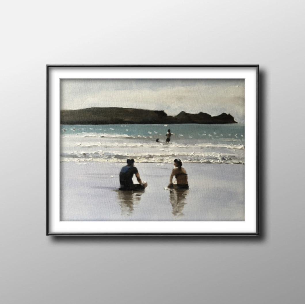 Couple on beach Painting, Beach art, Beach Prints, Fine Art - from original oil painting by James Coates