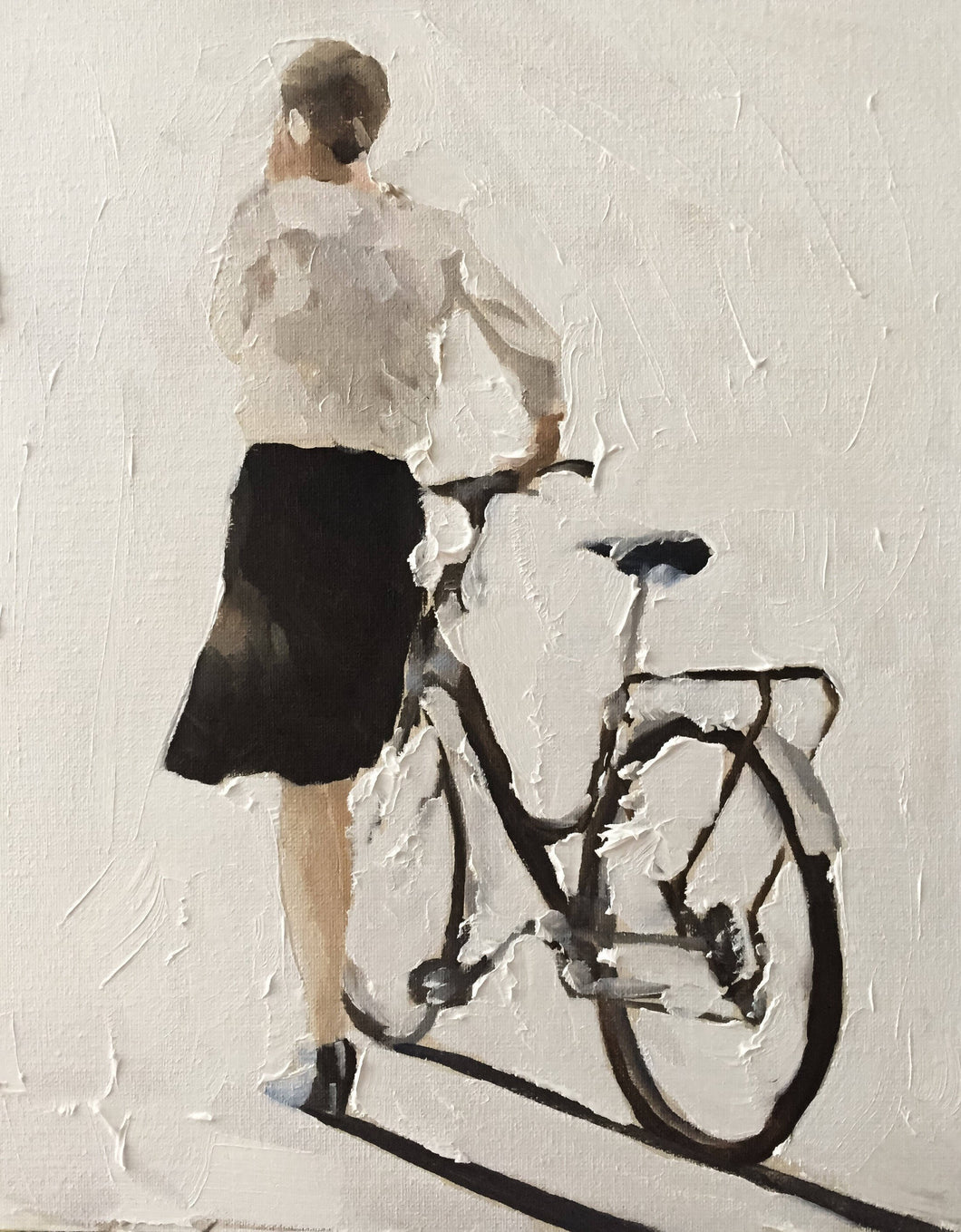 Women with bike,Prints, Canvas, Posters, Originals, Commissions - Fine Art - from original oil painting by James Coates