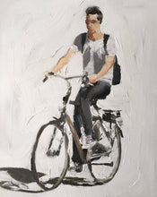 Load image into Gallery viewer, Man -Bicycle Painting - Cycling art - Cycling Poster - Cycling Print - Fine Art - from original oil painting by James Coates
