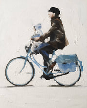 Load image into Gallery viewer, Woman cycling -Bicycle Painting - Cycling art - Cycling Poster - Cycling Print - Fine Art - from original oil painting by James Coates
