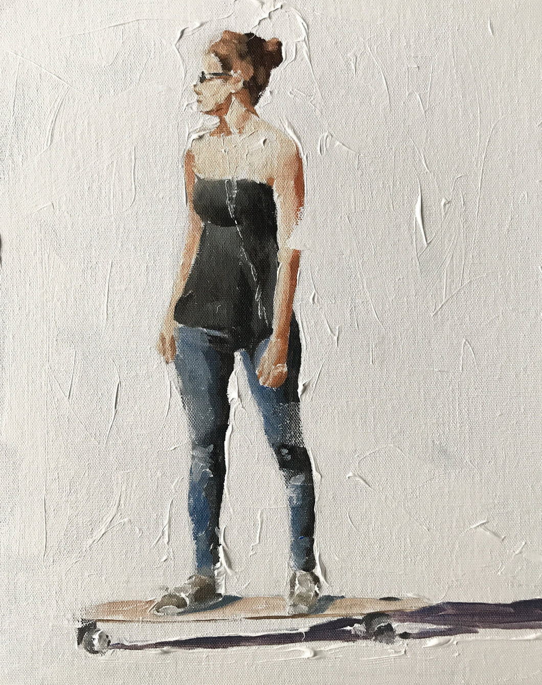 Woman on skateboard Painting, PRINTS, Canvas, Posters, Commissions, Fine Art - from original oil painting by James Coates