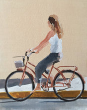 Load image into Gallery viewer, Woman cycling Painting, Prints, Posters, Originals, Commissions, Fine Art - from original oil painting by James Coates
