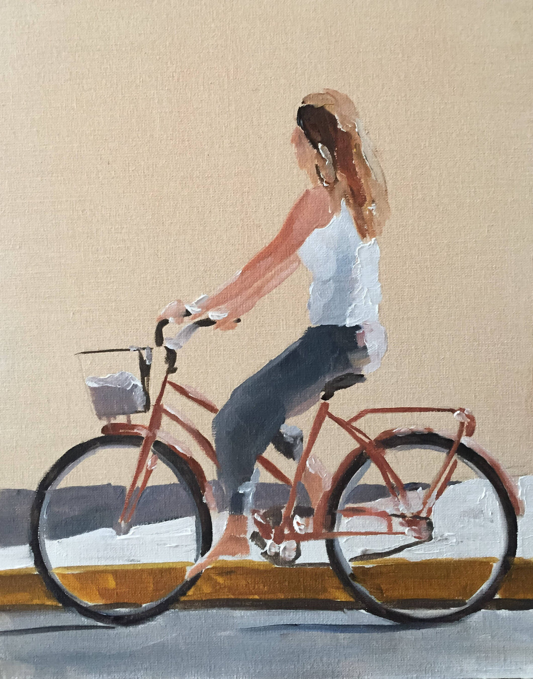 Woman cycling Painting, Prints, Posters, Originals, Commissions, Fine Art - from original oil painting by James Coates