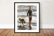 Load image into Gallery viewer, Woman and Dog on beach Paintings, Prints, Canvas, Posters, Originals, Commissions, Fine Art - from original oil painting by James Coates
